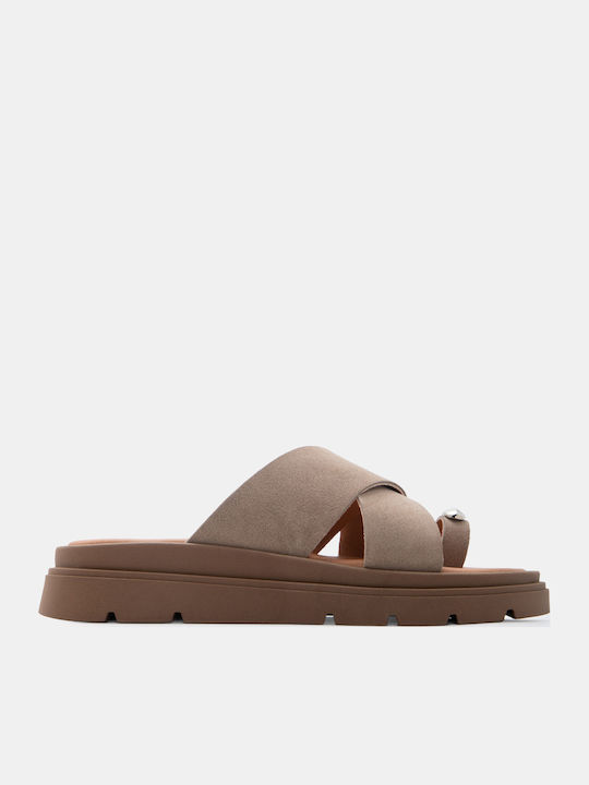 Luigi Leder Flache Damen Sandalen Flatforms Beigen