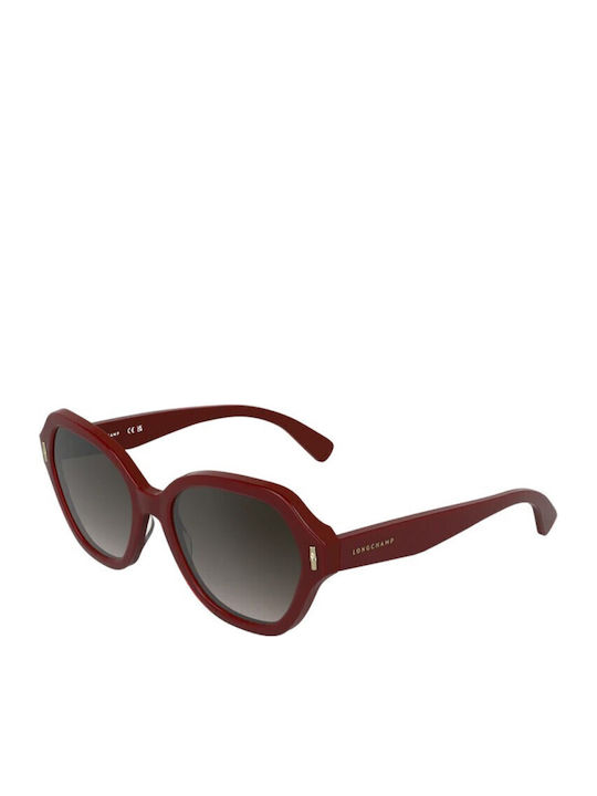 Longchamp Woman Sunglasses with Burgundy Horn-Rimmed Frame and Burgundy Gradient Lens