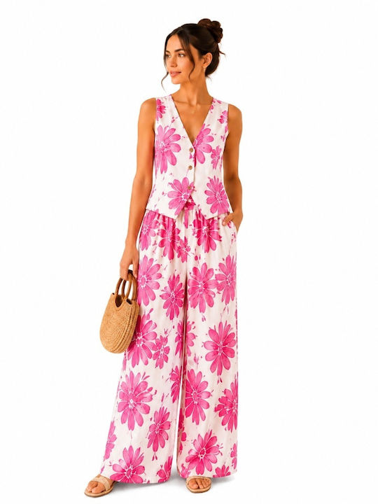 Set Roz Dama Cu Pantaloni Palazzo High Rise Fit...
