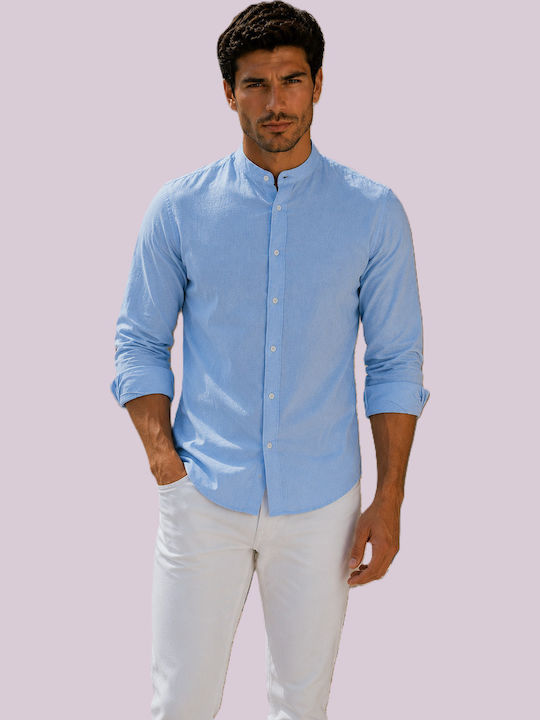 Adrexx Long Sleeve Linen Shirt in Regular Fit Light Blue