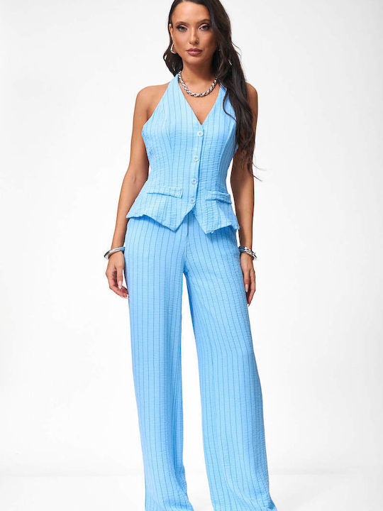 Decoro Women's Light Blue Set with Striped Trou...
