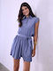 Celestino Set Women's Top Shorts Denim Look Dark Blue