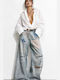 Women's Jean Pants With Rips in Wide Leg Style