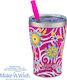 Nava "we Care" Thermos Cup Stainless Steel 400ml Magenta Floral with Straw