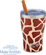 Nava "we Care" Thermos Cup Stainless Steel 400ml Giraffe Print with Straw