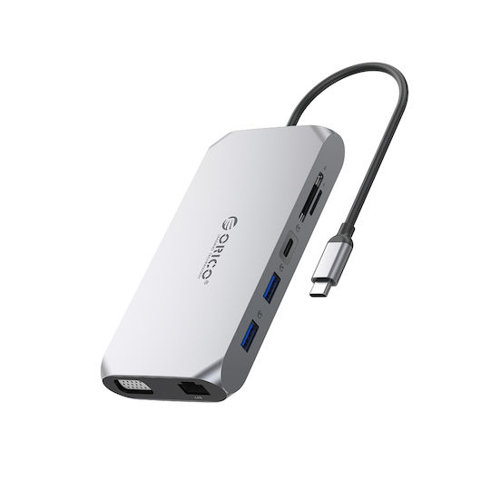 Orico XCR 12in1 USB-C Dockingstation mit HDMI 4K PowerDelivery Ethernet Grau