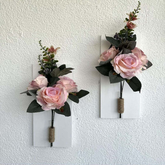 SteweHome Hängende Wanddekoration Rosa aus Hölzernem 30x14cm 2Stücke