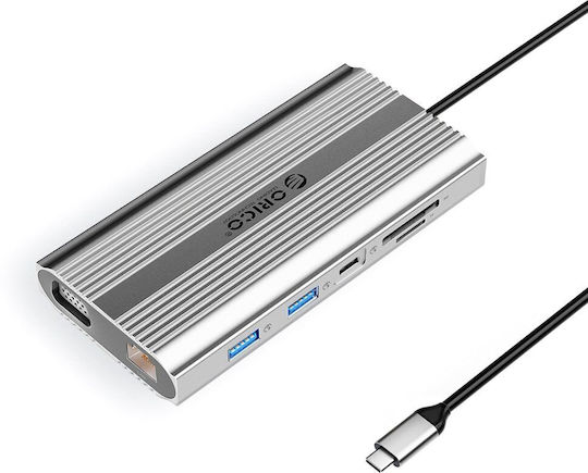 Orico XDR 12in1 USB-C Docking Station με HDMI 4K PD Ethernet Ασημί