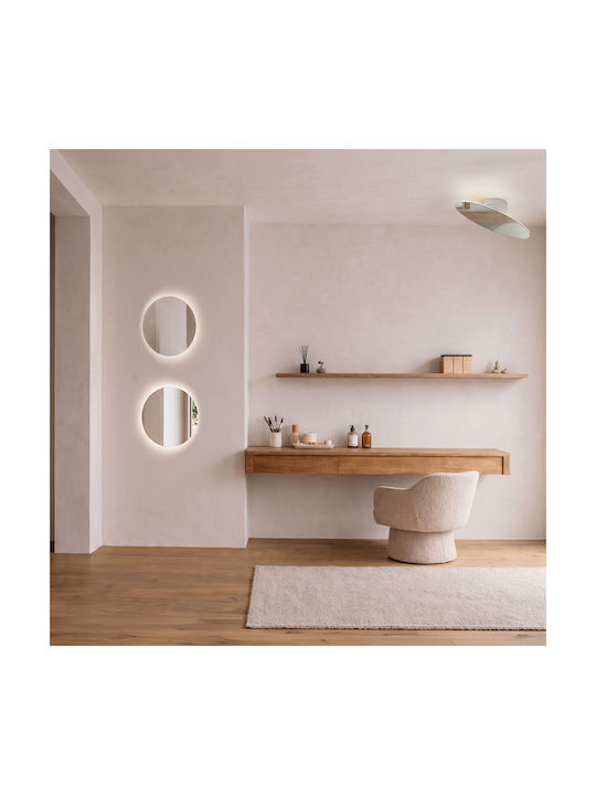 Zambelis Lights Огледало за Стена с Бяла Метална Рамка и LED Осветление с Диаметър 40cm