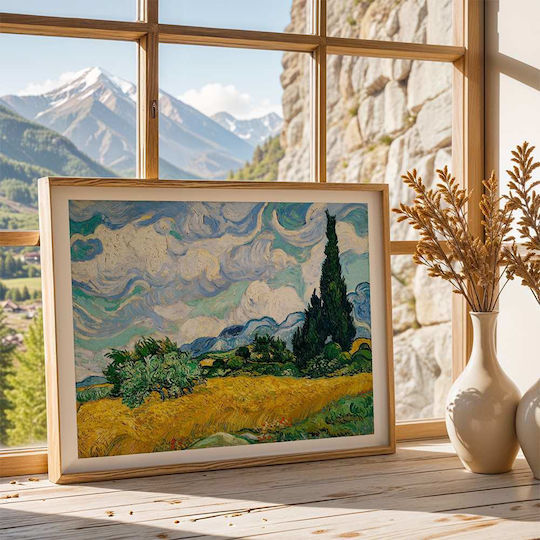 Плакат Van Gogh Wheat Field Cypresses Art108 40см X 50см Рамка Естествено Дърво Бежова 56093pd156661f55316