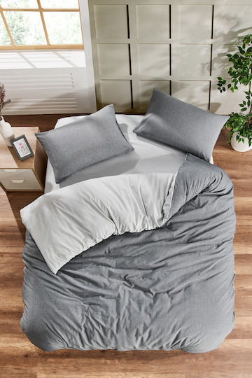 Rebeka Home Cotton Duvet Cover Set 200x220cm Double with 2 Pillowcases Ranp6801 Grey