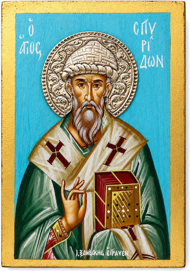 Handmade Icon Depiction Saint Spyridon Silver 925° P-87632