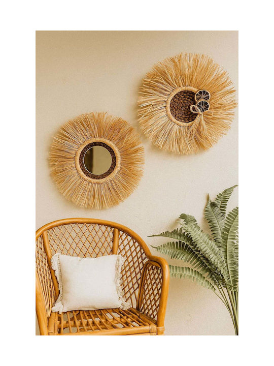 SteweHome Oglindă De Perete Cu Cadru Din Rattan Galben Diametru 40cm 2 Bucăți