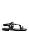 Leather Women's Flat Sandals Black 302+Black Leather