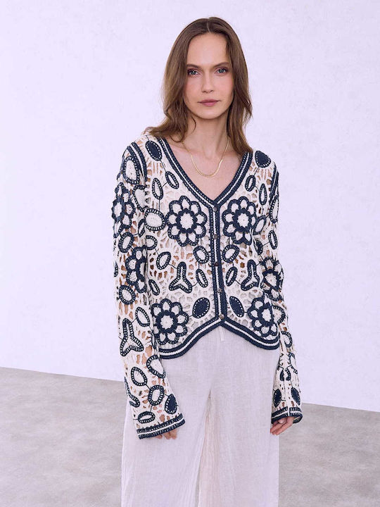 Celestino Women's Knitted Crochet Cardigan Dark Blue