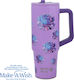 Nava "we Care" Handled Tumbler Thermos Stainless Steel / Plastic BPA Free 900ml Purple Floral with Straw and Handle