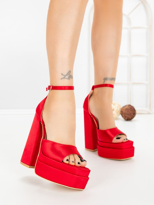 Sandale Elegante Damă Roșii Din Material