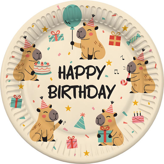 Paper Dessert Plates Capybara Happy Birthday 6 Pieces
