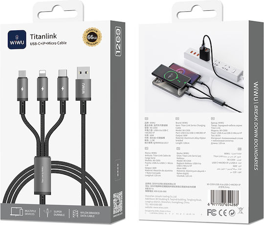 Wiwu USB to Lightning / Type-C Cable 1.2m