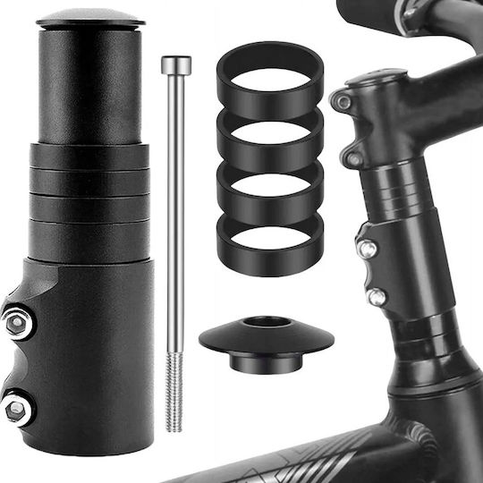 Extensor Tije De Ghidon Pentru Biciclete Zola Reglabil Pe Înălțime Lungime Totală 12 Cm Diametru Tijă 28 6 Mm 4 Inele Spacer Șurub De Fixare Cap Montare Aliaj De Aluminiu Negru