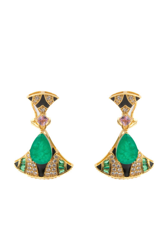 Luxenter Dangle Earrings Made of Silver Gold Plated with Green Stones