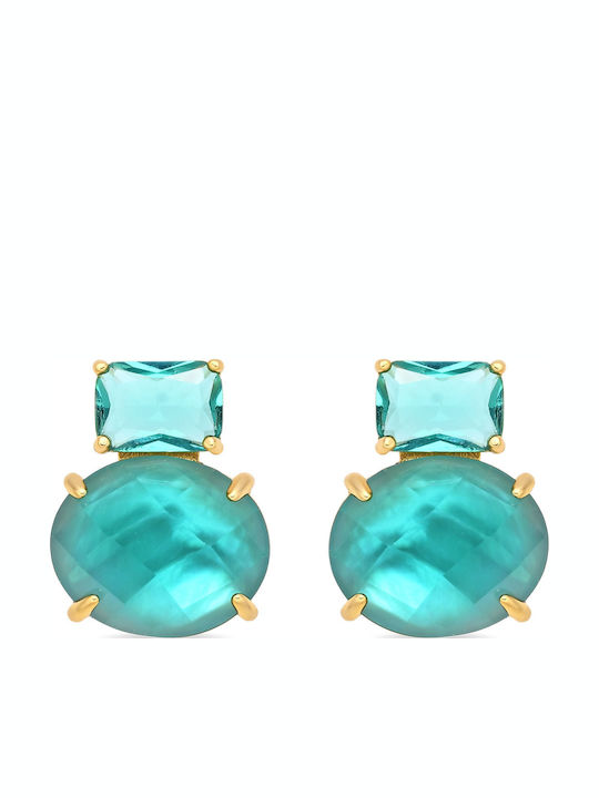 Luxenter Stud Earrings Made of Silver Gold Plated with Stones and Pearls Green