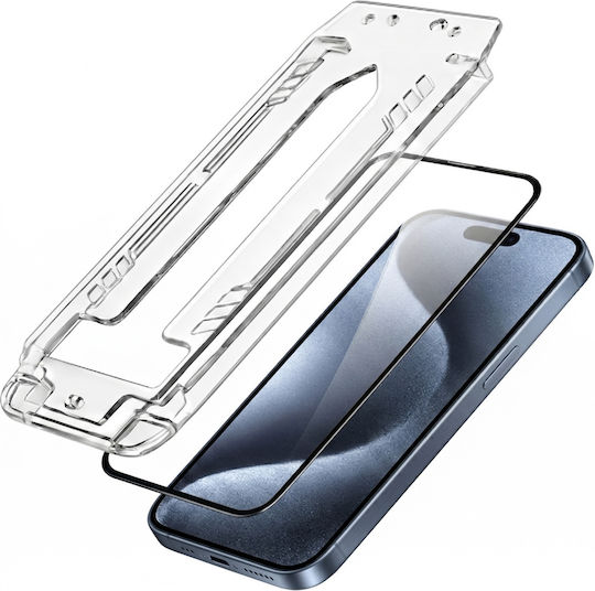 3mk Pachet 2 Folii Protectie Telefoane Tempered Glass iPhone 15 Pro Cadru Aplicator Negru Transparent