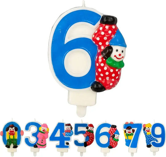 Lumânare De Tort De Ziua De Naștere Chippo Clovn 134788 F Număr 6 Albastră 9.5 Cm