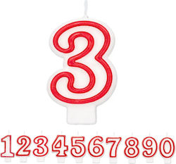Birthday Cake Candle Chippo 968094-3 Number 3 Red 7.5 Cm