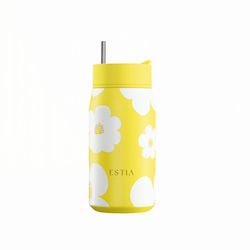 Estia Lens Save The Aegean Thermos Stainless Steel Bottle 360ml Yellow Daisy with Straw Estia Lens Save The Aegean Thermos Stainless Steel Bottle 360ml Yellow Daisy with Straw