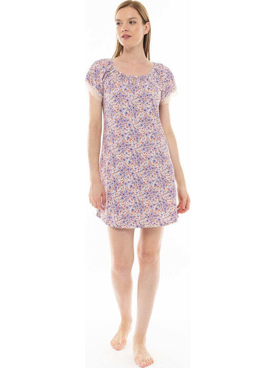 Pink Label Summer Women's Nightgown Violete Flower