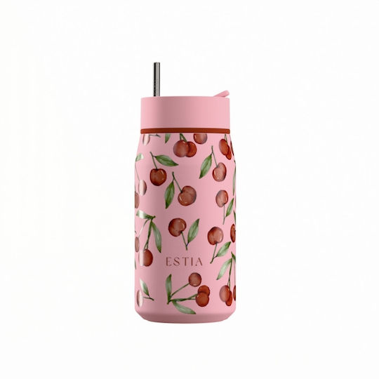 Estia Lens Save The Aegean Чаша Термос Неръждаема Стомана Без BPA 360ml Cherry Rose с Сламка