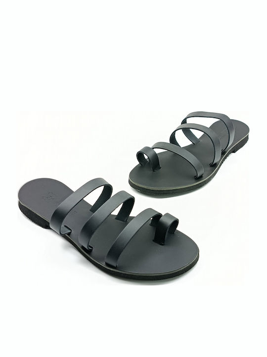 Leather Women's Flat Sandals Black