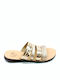 Leather Women's Flat Sandals Gold