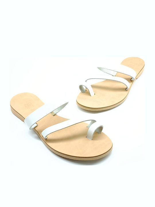 Leather Women's Flat Sandals White