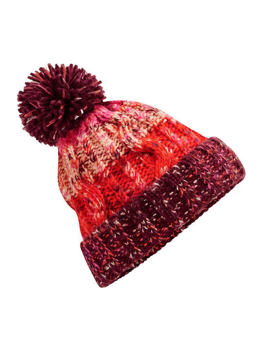Pom Pom Beanie Unisex Σκούφος Πλεκτός σε Μπορντό χρώμα