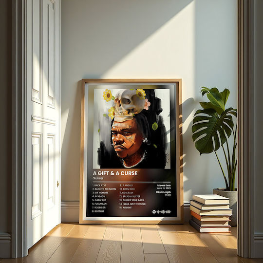 Musikposter Gunna A Gift & A Curse Ms132 40cm X 50cm Einfach Gefaltet Rahmen Aus Hölzernes Material Beigebraun