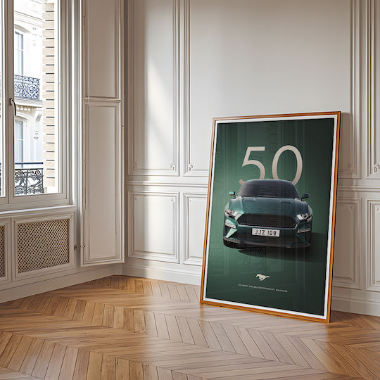 Poster 50 Years Mustang Car Cr001 40cm X 50cm Premium Black Wooden Frame