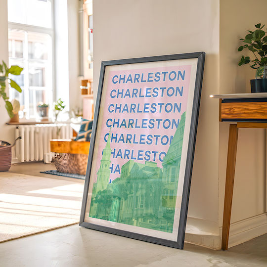 Poster Charleston Pop Art Pst25510 40cm X 50cm Frame Natural Wooden Beige