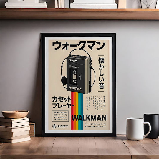Poster Retro Sony Walkman Japanese Edition Gm2415 40cm X 50cm Ramă Neagră Din Lemn
