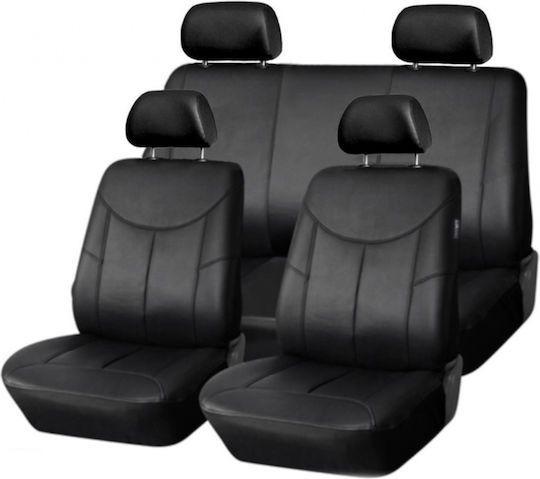Car Seat Covers Black Leatherette Universal Full Set 8 Pieces