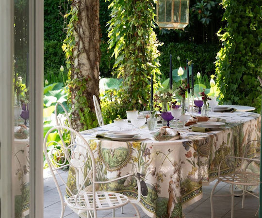 Tessitura Toscana Telerie Linen Tablecloth Linen Tablecloth Bunny Garden Brown 170x170cm