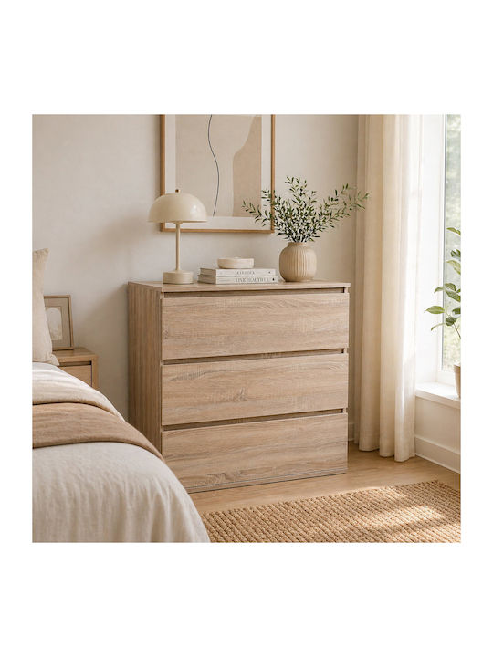 Kommode Schlafzimmer Holz mit 3 Schubladen Natürliches Holzschatten 80x40x80cm