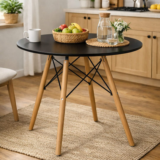 Veni Round Kitchen Wooden Black Table 80x80x75cm