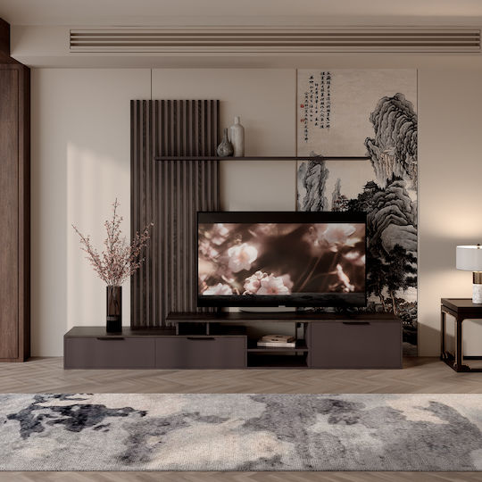 Living Room TV Unit Eviora Brown With Dark Walnut M235xD40xH208.6cm