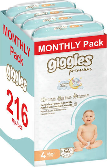 Giggles Πάνες με Αυτοκόλλητο Premium No. 4 για 7-18kg 216τμχ