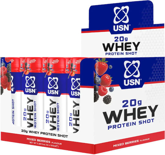 USN Whey Protein Shot Whey Protein with Mixed Berry Flavor 12x100ml