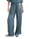 Women's Satin Palazzo Trousers with Fit Teal Green