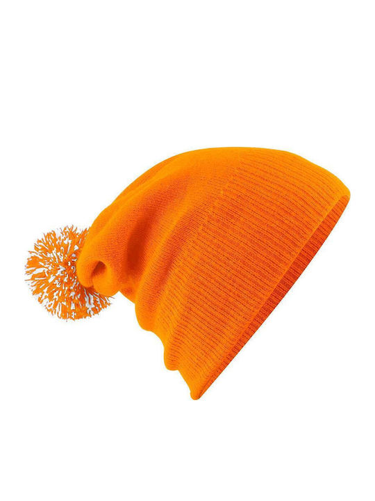 Snowstar B450 Pom Pom Beanie Unisex Σκούφος Πλεκτός σε Πορτοκαλί χρώμα