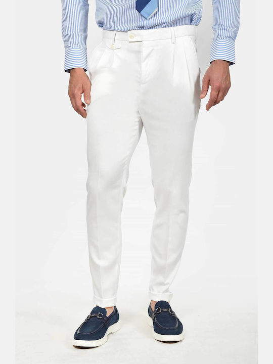 Berto Lucci Ανδρικό Παντελόνι Slim Fit Λευκο